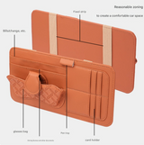 Wine red Car Organizer - Sun Visor Clip with Sunglasses Holder, Card Holder, Cash Pocket - Front View