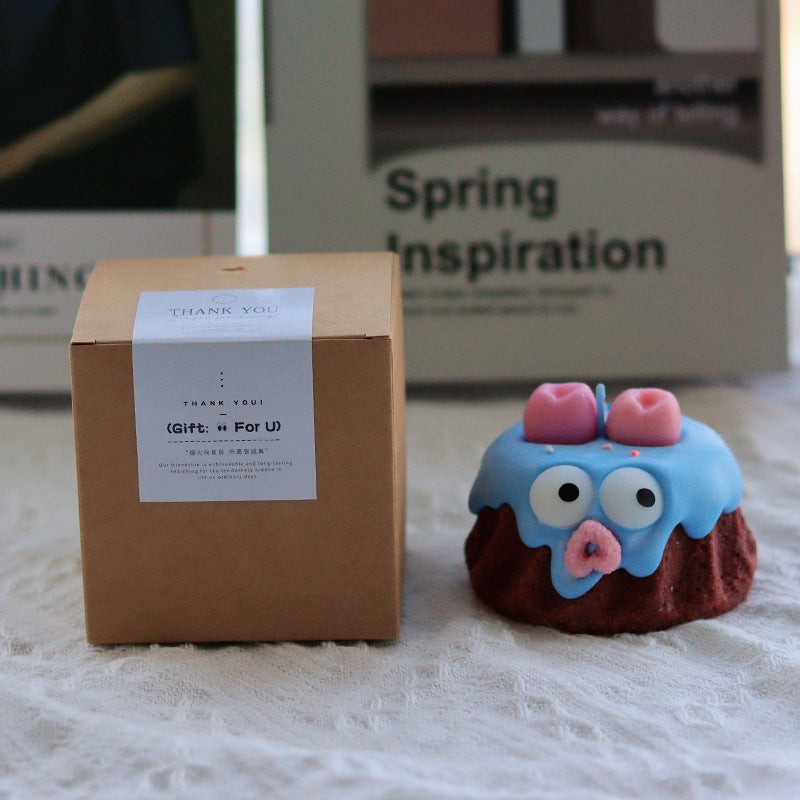Blue Cake Candle - Cute Soy Wax Candle, Gift for Friends (English Pear & Freesia)