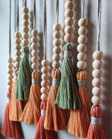 Colorful Tassel Wall Hanging-Wooden Beads Boho Tapestry Home Decor (Daylily red) - Side View