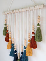 Colorful Tassel Wall Hanging-Wooden Beads Boho Tapestry Home Decor - Front View