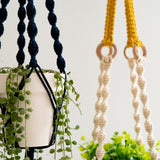 2 pcs Handwoven Plant Hanger-Cotton Rope Hanging Planter with Wooden Rings - Front View