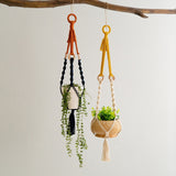 2 pcs Handwoven Plant Hanger-Cotton Rope Hanging Planter with Wooden Rings - 45-Degree Angle