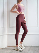 Size XL Rose Pink High-Waisted Seamless Yoga Pants for Women - Tummy Control, Butt Lifting & Back Waistband Pocket - 45-Degree Angle