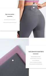 Size XL Red High-Waisted Seamless Yoga Pants for Women - Tummy Control, Butt Lifting & Back Waistband Pocket - Side View