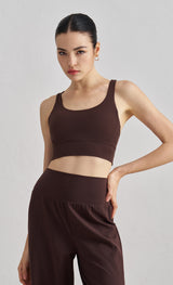 Size M Coffee Cross-Back Yoga Sports Bra for Women - High Support & Shockproof Fitness Bra - Front View