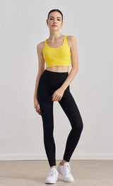 Size XL Yellow Cross-Back Yoga Sports Bra for Women - High Support & Shockproof Fitness Bra - Front View