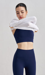 Size L Deep Sea Blue Cross-Back Yoga Sports Bra for Women - High Support & Shockproof Fitness Bra - Front View