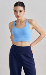 Size XL Light Blue Cross-Back Yoga Sports Bra for Women - High Support & Shockproof Fitness Bra - Front View