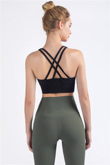 Size M Black Cross-Back Yoga Sports Bra for Women - High Support & Shockproof Fitness Bra - Front View