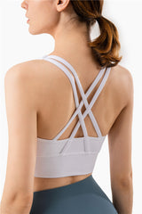 Size XL White Cross-Back Yoga Sports Bra for Women - High Support & Shockproof Fitness Bra - Front View