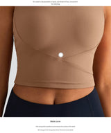 Size 6 Black Fixed Cup Sports Bra with Cross-Back Design - Seamless Yoga Bra for Women - Close-Up Angle
