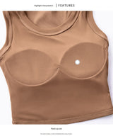 Size 10 Brown Fixed Cup Sports Bra with Cross-Back Design - Seamless Yoga Bra for Women - Rear View