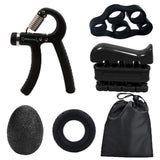 Black 5-Piece Hand Grip Strength Training Set  Adjustable Grip Exerciser, Silicone Grip Rings & Grip Ball