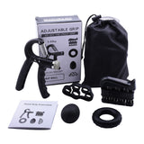 Black 5-Piece Hand Grip Strength Training Set  Adjustable Grip Exerciser, Silicone Grip Rings & Grip Ball