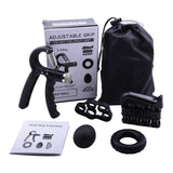 Black 5-Piece Hand Grip Strength Training Set – Adjustable Grip Exerciser, Silicone Grip Rings & Grip Ball - Front View