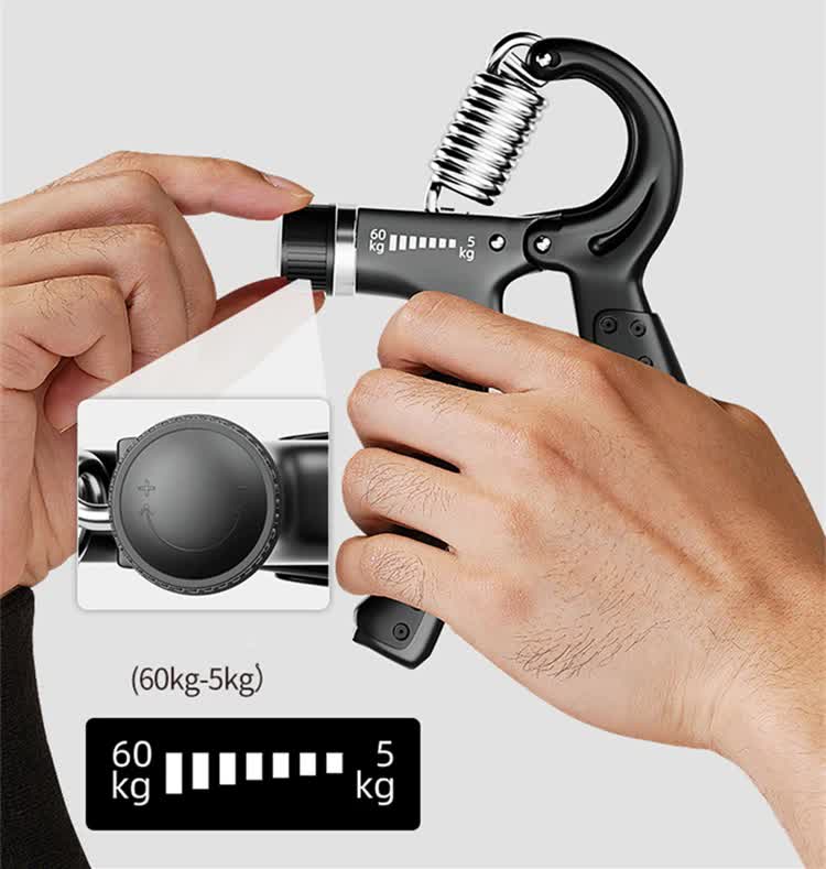 Black 5-Piece Hand Grip Strength Training Set  Adjustable Grip Exerciser, Silicone Grip Rings & Grip Ball