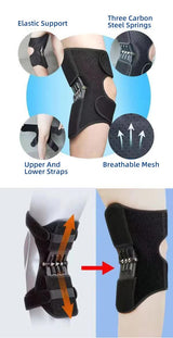 1 Pair Black Adjustable Knee Brace Support with Spring Booster – Patella Stabilizer for Squats, Hiking, and Outdoor Sports - Side View