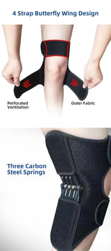 1 Pair Black Adjustable Knee Brace Support with Spring Booster  Patella Stabilizer for Squats, Hiking, and Outdoor Sports