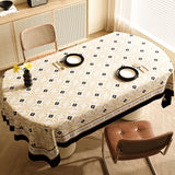 Style E Black And Beige Premium PVC Tablecloth - Oil & Water Resistant Table Cover for Dining Tables (120 x 180 cm)