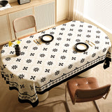 Style F Black And Beige Premium PVC Tablecloth - Oil & Water Resistant Table Cover for Dining Tables (140 x 220 cm)