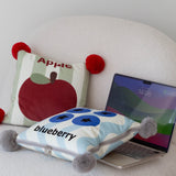 Blue Blueberry Pattern Premium Plush Throw Pillow Blanket Combo - Versatile Sofa Cushion for Home and Car Use, Ideal for Naps and Lounging - Side View