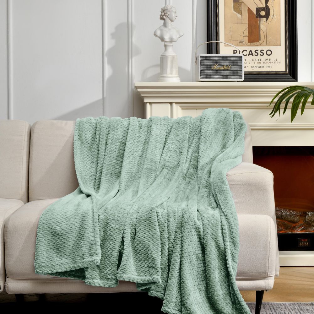 Dark Grey Soft Flannel Jacquard Throw Blanket - Cozy Sofa & Bed Cover, Air Conditioning Blanket, 50 x 60 Inches, Elegant Solid Color