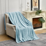Blue Soft Flannel Jacquard Throw Blanket - Cozy Sofa & Bed Cover, Air Conditioning Blanket, 50 x 60 Inches, Elegant Solid Color