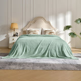 Green Soft Flannel Jacquard Throw Blanket - Cozy Sofa & Bed Cover, Air Conditioning Blanket, 50 x 60 Inches, Elegant Solid Color - Top-Down View