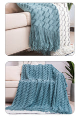 130*230CM White And Grey Modern Knitted Throw Blanket with Tassels - Soft & Lightweight for Sofa, Bed, and Office - 45-Degree Angle