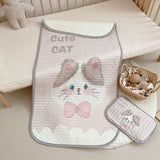 Cute Cat Pattern 2 Piece Set Kids Cooling Pad Set - 60x120cm Cartoon Latex Mattress Protector, Pillow - Front View