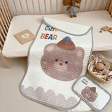 Cute Bear Pattern 2 Piece Set Kids Cooling Pad Set - 60x120cm Cartoon Latex Mattress Protector, Pillow - Front View