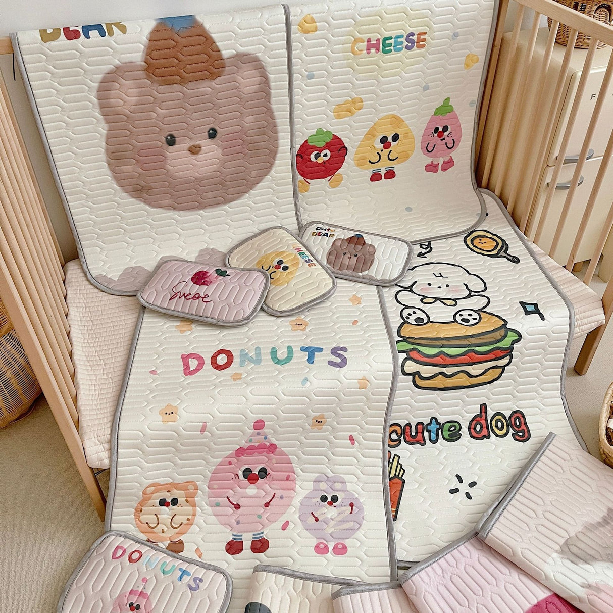 Cute Bear Pattern 2 Piece Set Kids Cooling Pad Set - 60x120cm Cartoon Latex Mattress Protector, Pillow