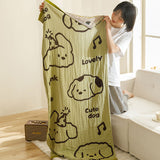 Green Cute Dog Pattern Soft and Absorbent 4-Layer Cotton Bath Towel for Adults and Children | Cartoon Design | 80*160 cm | Perfect for Bathing and