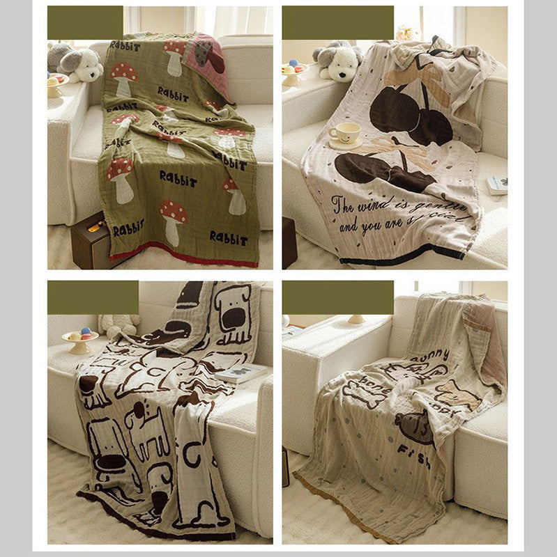 Green Cute Dog Pattern Soft and Absorbent 4-Layer Cotton Bath Towel for Adults and Children | Cartoon Design | 80*160 cm | Perfect for Bathing and