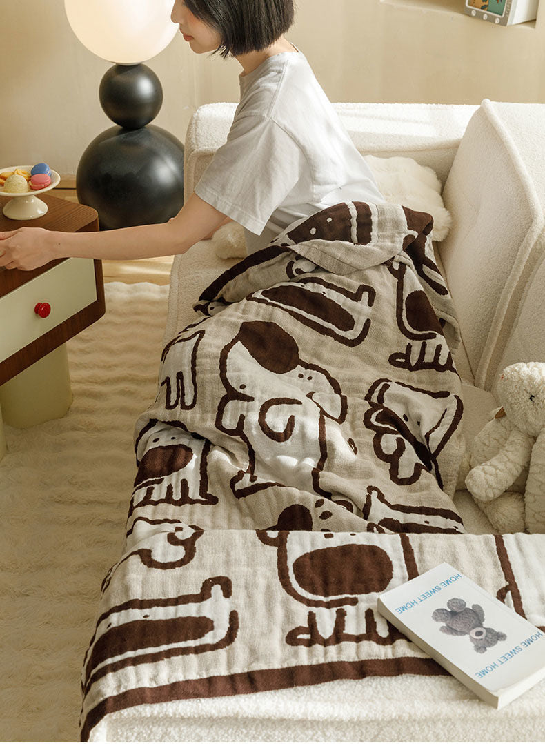 Green Cute Dog Pattern Soft and Absorbent 4-Layer Cotton Bath Towel for Adults and Children | Cartoon Design | 80*160 cm | Perfect for Bathing and