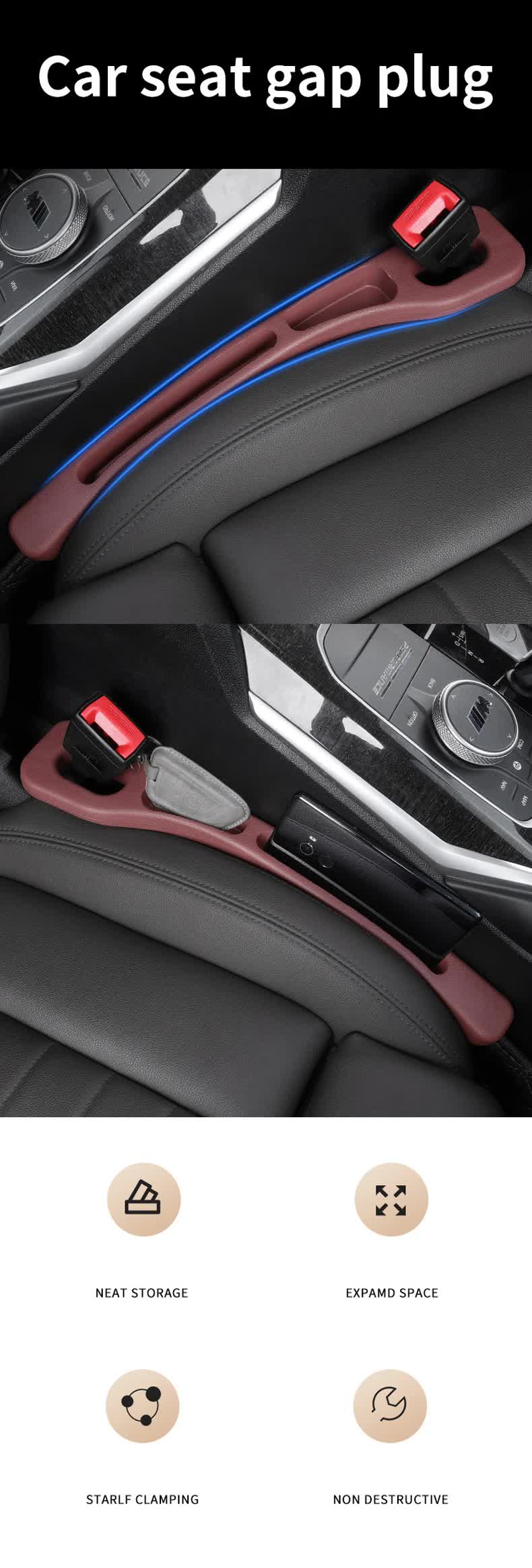 Black Car Seat Gap Filler ??2 Pieces Car Interior Storage Organizer for Front Seat Seam