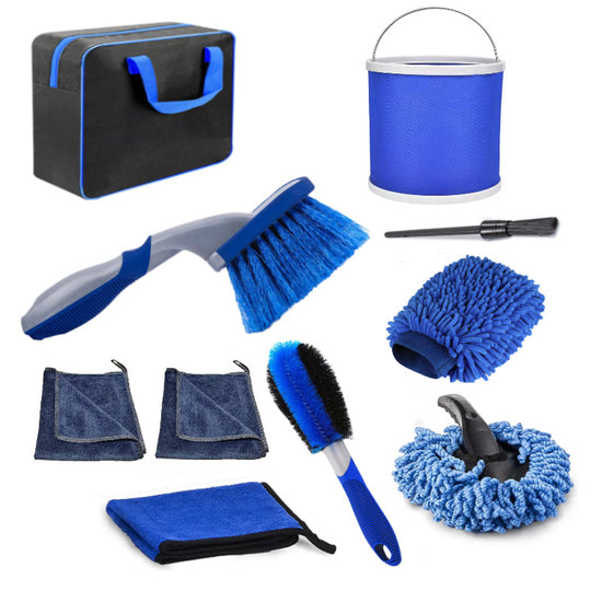 Blue 10-Piece Car Cleaning Kit ??Complete Car Care Set with Towels, Brushes, Gloves, and Storage Bag