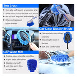 Blue 10-Piece Car Cleaning Kit – Complete Car Care Set with Towels, Brushes, Gloves, and Storage Bag - Front View
