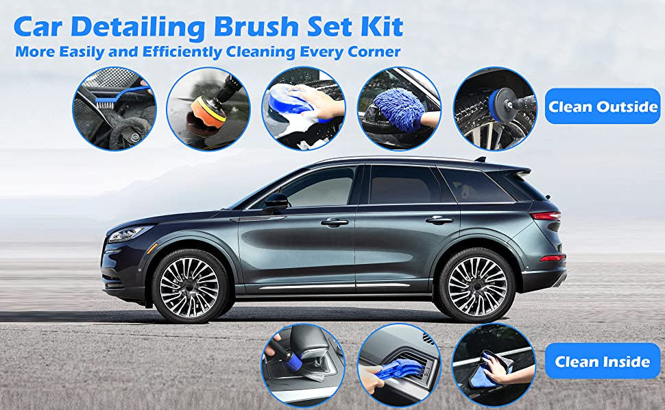 Blue 10-Piece Car Cleaning Kit ??Complete Car Care Set with Towels, Brushes, Gloves, and Storage Bag