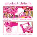 Pink Children's Pretend Play Kitchen Cart Set with Toys - Roleplay Cooking Set with Accessories - Educational Toy for Kids - Rear View