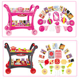 Red Children's Pretend Play Kitchen Cart Set with Toys - Roleplay Cooking Set with Accessories - Educational Toy for Kids - Side View