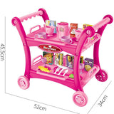 Red Children's Pretend Play Kitchen Cart Set with Toys - Roleplay Cooking Set with Accessories - Educational Toy for Kids - 45-Degree Angle