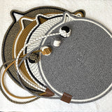3 Pcs White And Green Durable Cat Scratching Mat with Attached Toy Ball - Washable and Multi-Functional, Ideal for Cats' Scratching and Sleeping - 50cm Diameter - Front View