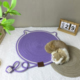 3 Pcs White And Green Durable Cat Scratching Mat with Attached Toy Ball - Washable and Multi-Functional, Ideal for Cats' Scratching and Sleeping - 50cm Diameter - Side View