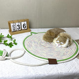 3 Pcs White And Green Durable Cat Scratching Mat with Attached Toy Ball - Washable and Multi-Functional, Ideal for Cats' Scratching and Sleeping - 50cm Diameter - Top-Down View