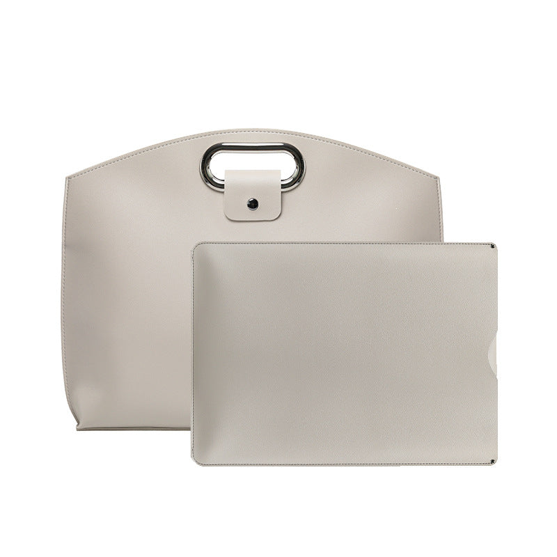 Beige Elegant PU Leather Laptop Handbag & Sleeve - Protective and Stylish Laptop Case with Adjustable Strap for 15.6-inch Laptops