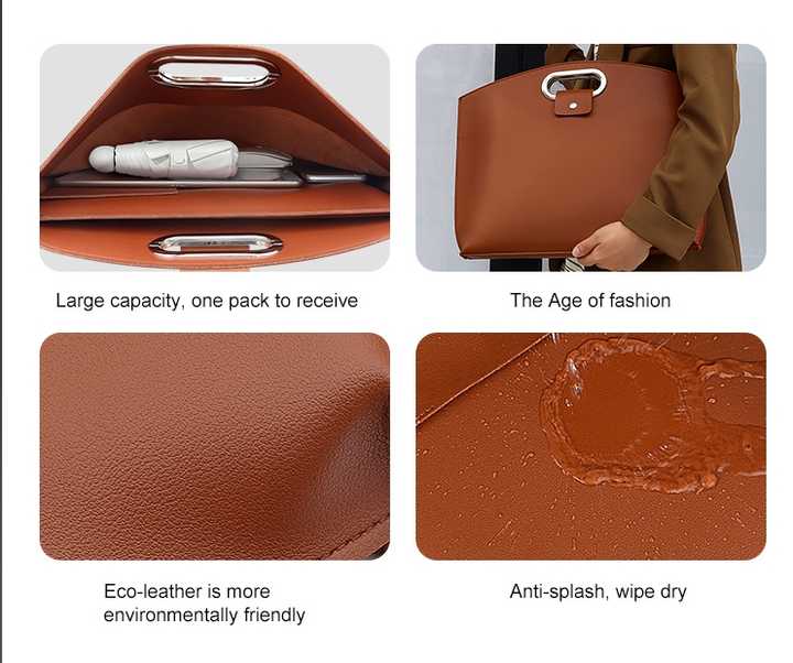 Beige Elegant PU Leather Laptop Handbag & Sleeve - Protective and Stylish Laptop Case with Adjustable Strap for 15.6-inch Laptops