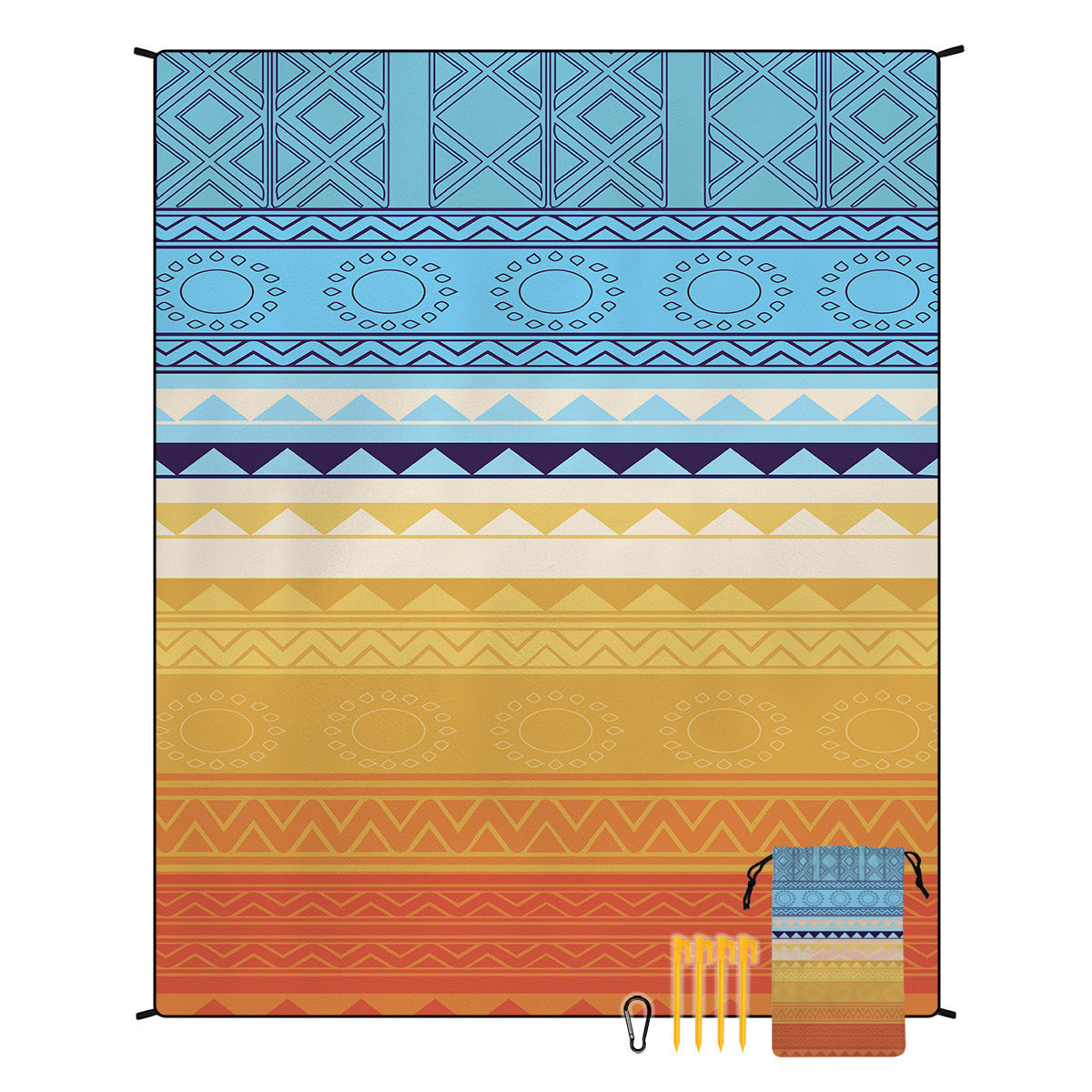 Style STD-001-1 Blue And Orange Quick Dry Beach Mat Sand Proof Waterproof Outdoor Picnic Blanket - Compact & Lightweight