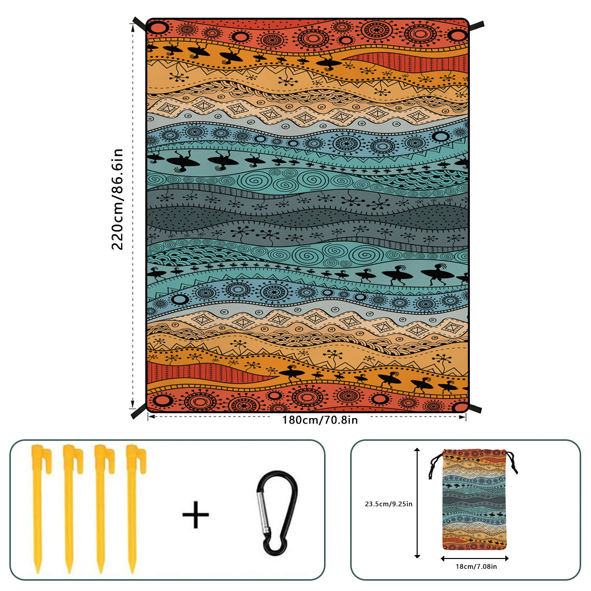 Style STD-001-34 Colorful Quick Dry Beach Mat Sand Proof Waterproof Outdoor Picnic Blanket - Compact & Lightweight