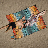 Style STD-001-50 Blue And Brown Quick Dry Beach Mat Sand Proof Waterproof Outdoor Picnic Blanket - Compact & Lightweight - Close-Up Angle